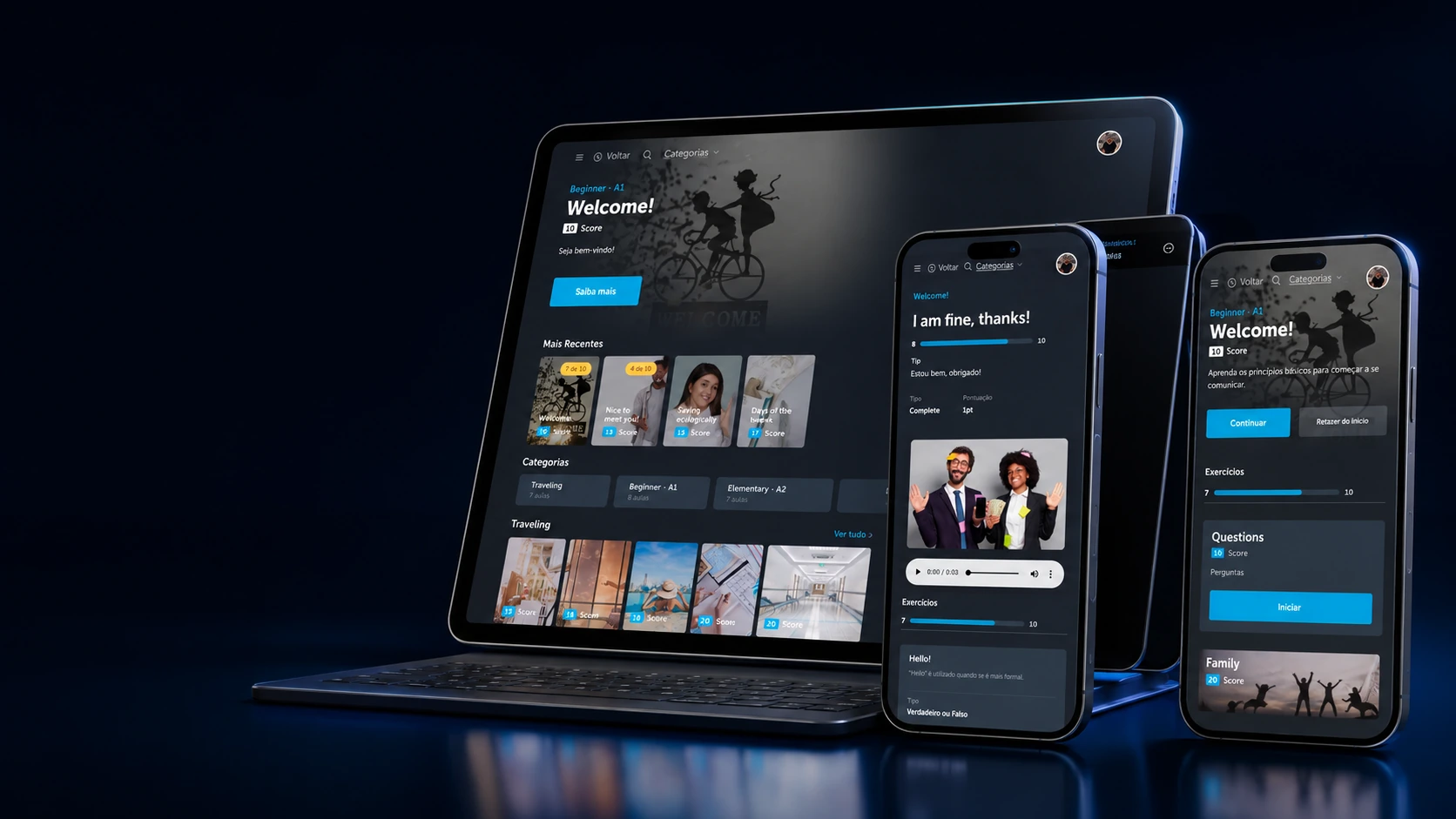 United OnDemand no tablet com teclado e no celular: cursos, aulas e exercícios interativos