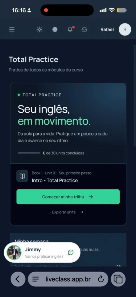 Tela Total Practice da plataforma com a trilha de exercícios